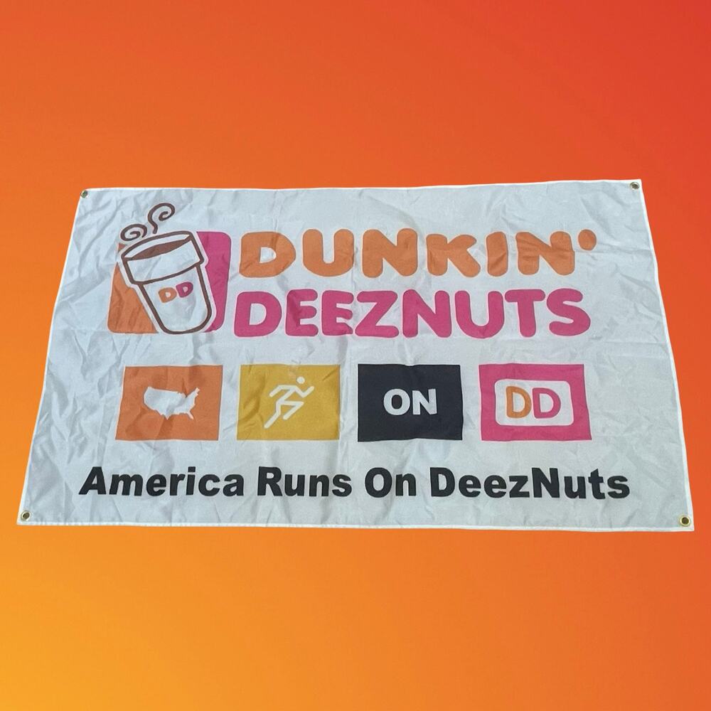 Dunkin Deeznuts Yard Flag Outdoor Decor America Runs On Banner 4 Grommets 3x5